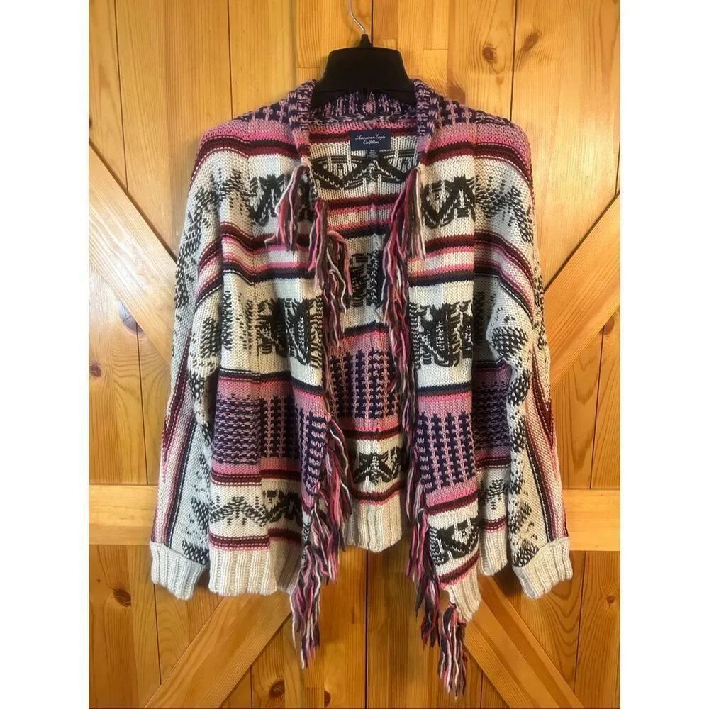 American Eagle Outfitters Open Front Cardigan Pink White Size Medium (5812)